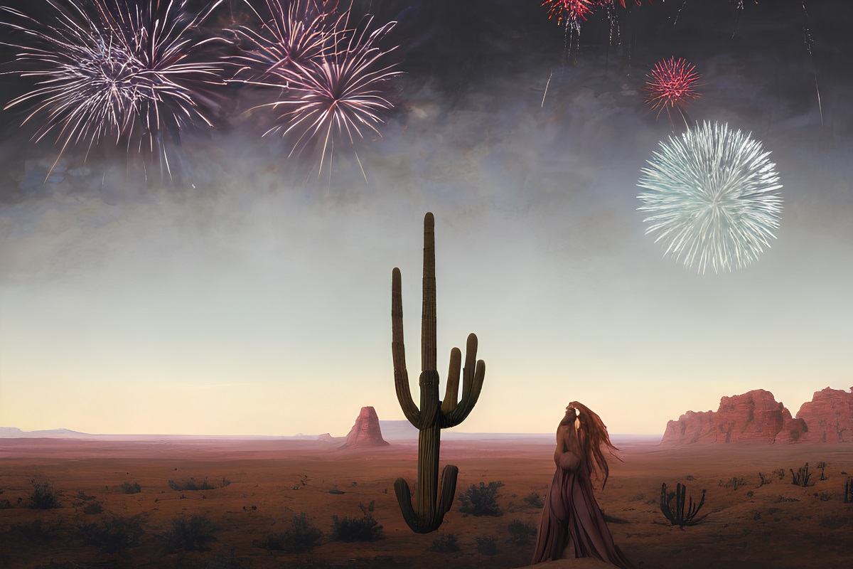 Fireworks over the desert of Arizona.