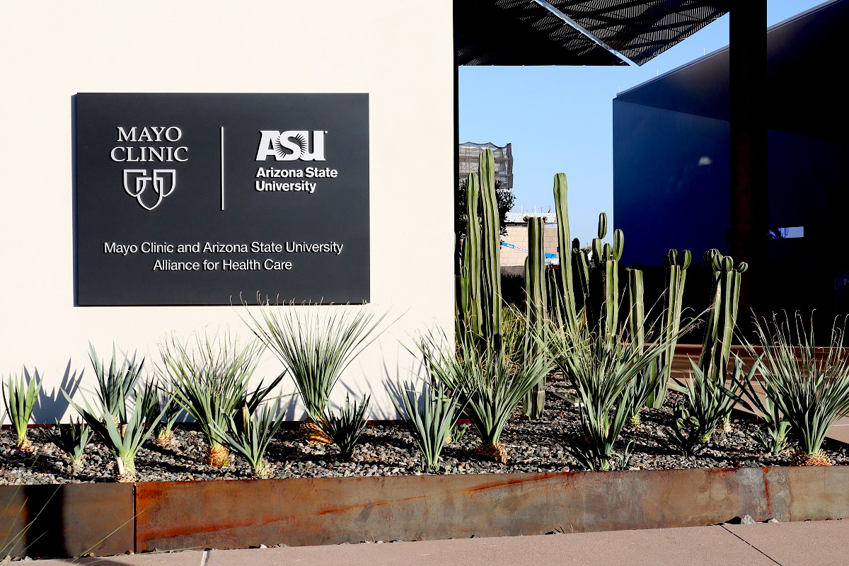 Sign of the Mayo Clinic and Arizona State University Alliance.