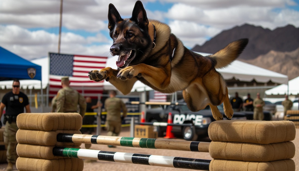 Rendering of a K9 dog in training.