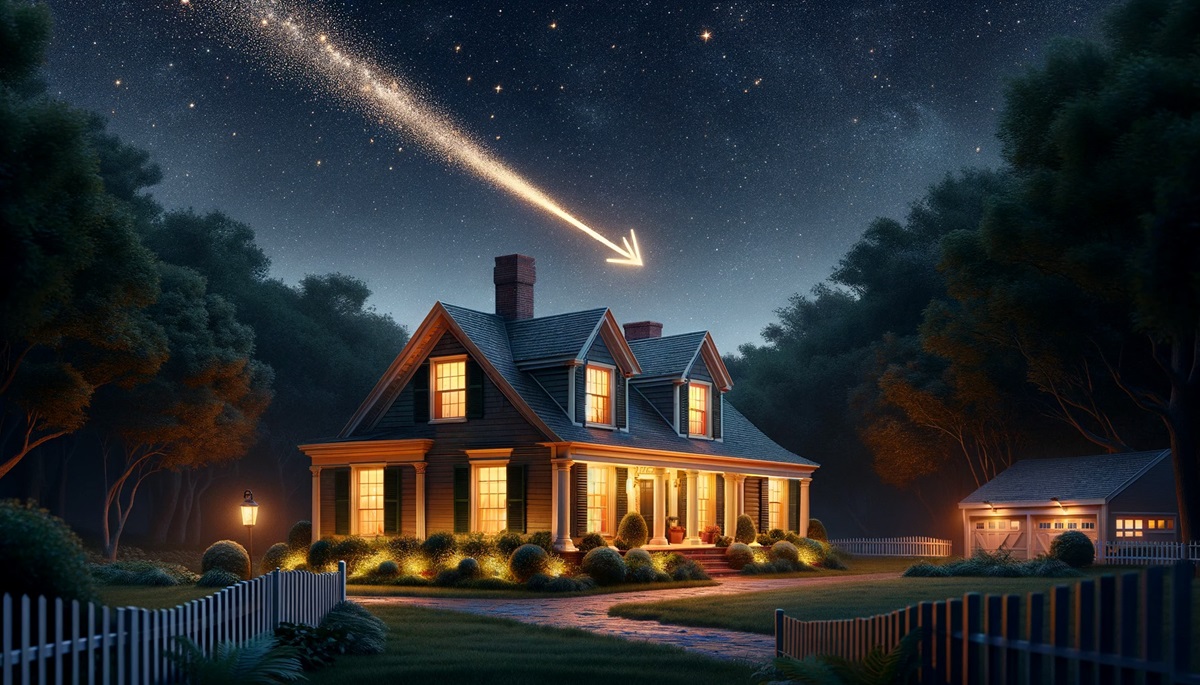 Rendering of a home with a shooting star behind it.