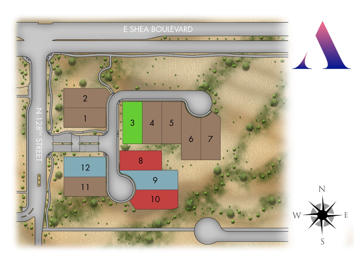 The Site Plan for the gated community of Aura in Scottsdale's Shea Corridor.