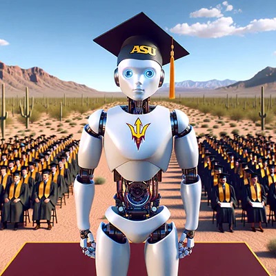 Rendering of a ChatGPT robot graduation ASU.