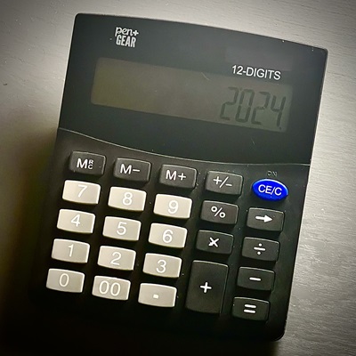 A calculator showing 2024 on its screen.