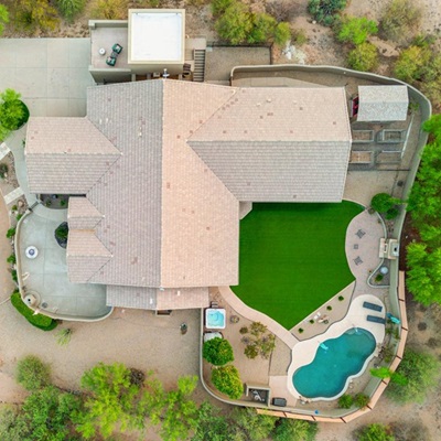 A top-down photo of a custom home in Rio Verde.