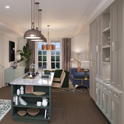 Rendering of the kitchen interior of The Beverly by StreetLights.