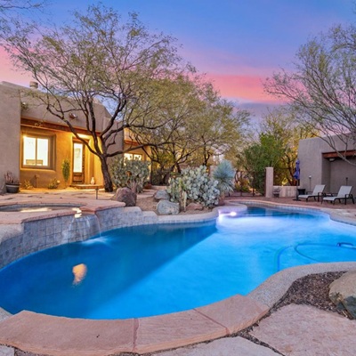 Backyard resort pool of a home in Cave Creek, Arizona.