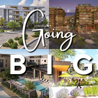 Four renderings of new real estate developments taking place in Scottsdale, Arizona.