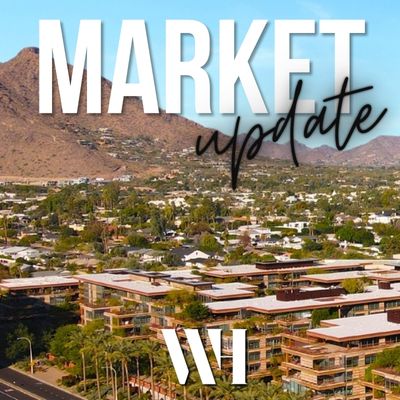 "Market Update" graphic featuring a vibrant view of a residential area in Greater Phoenix with a mountain backdrop.