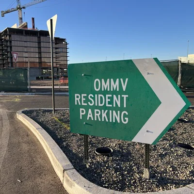 A sign for residents of Optima McDowell Mountain in Scottsdale, Arizona.