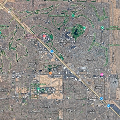A map of Surprise, Arizona.