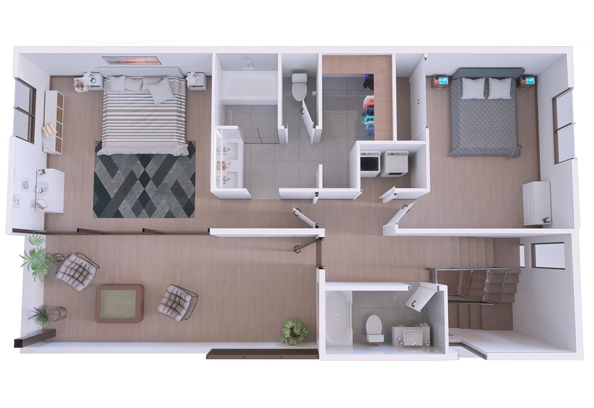 Rendering of the Terra townhome floor plan at Vedana Tempe.