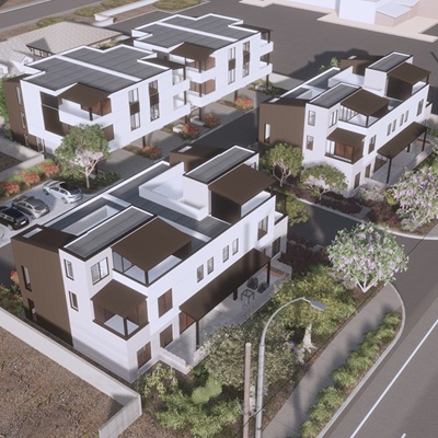 Rendering of Vedana Townhomes in Tempe, Arizona seen from above.
