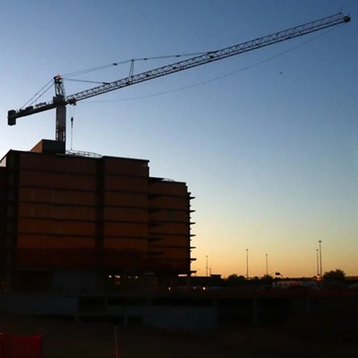 Optima mcDowell Mountain seen under construction as the sun sets.