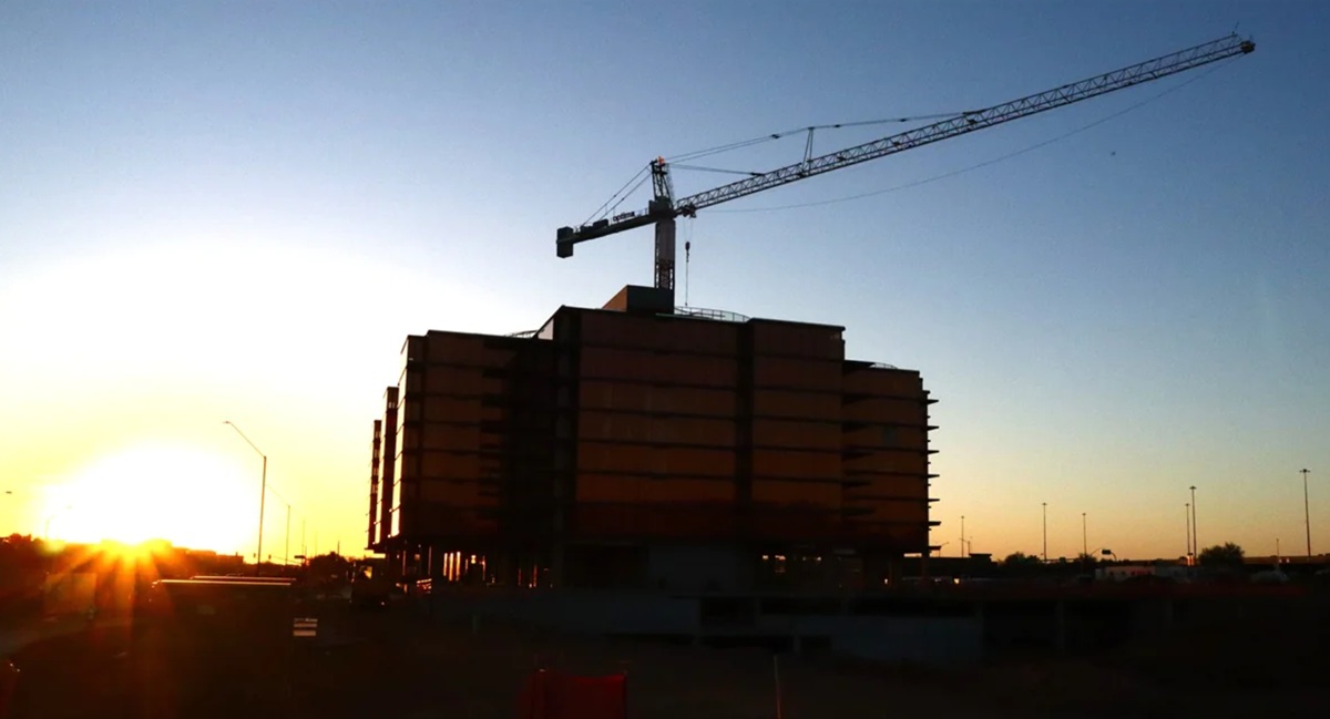 Optima mcDowell Mountain seen under construction as the sun sets.