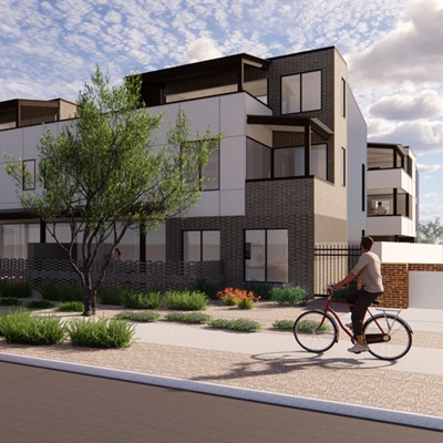 Rendering of Vedana Townhomes in Tempe, Arizona.