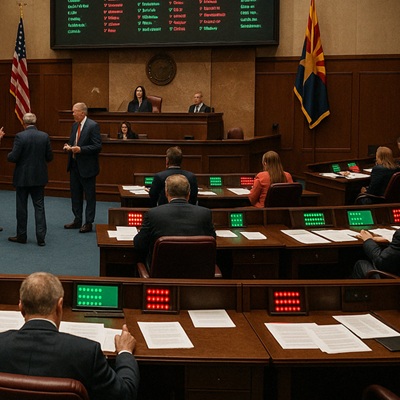 Rendering depicting the Arizona state senate casting a vote.