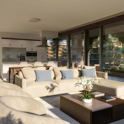 Interior rendering of a floor plan at Optima McDowell Mountain.
