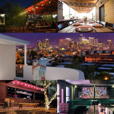 A collage of photos and renderings of Soleil, Ocotillo, and Sidecar in Midtown Phoenix.