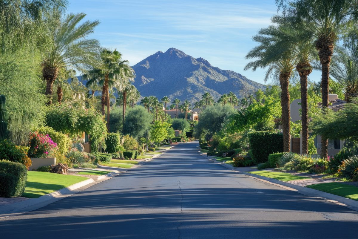 View of Camelback Mountain from a Paradise Valley street