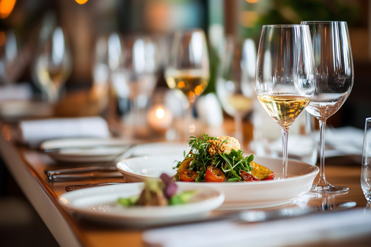 Elegant dining experience with gourmet cuisine and fine wine