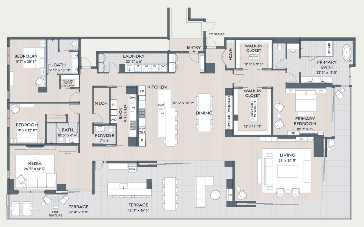 Floorplan of the largest penthouse at Summit by Olson Kundig.