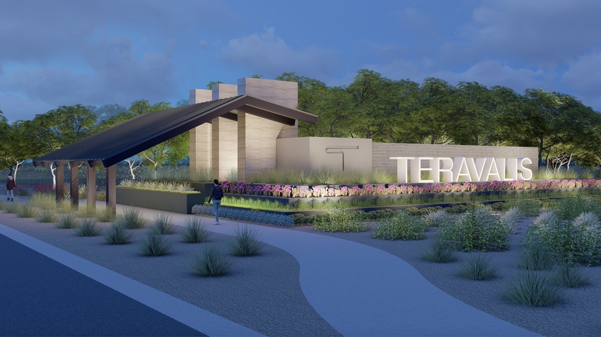 A rendering of a sign entering the community of Teravalis in Buckeye, Arizona.