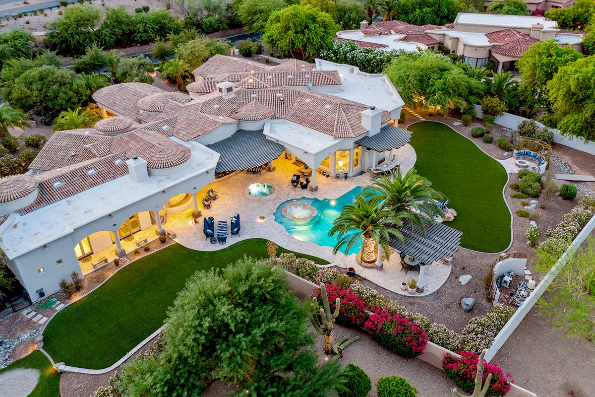 Aerial view of a sprawling luxury home