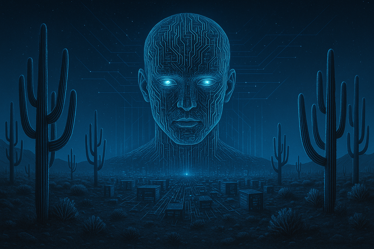 An artificial intelligence standing above Arizona.