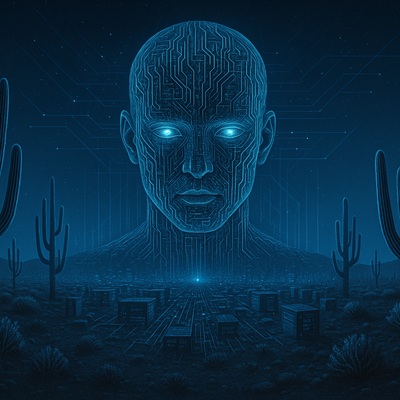 An artificial intelligence standing above Arizona.