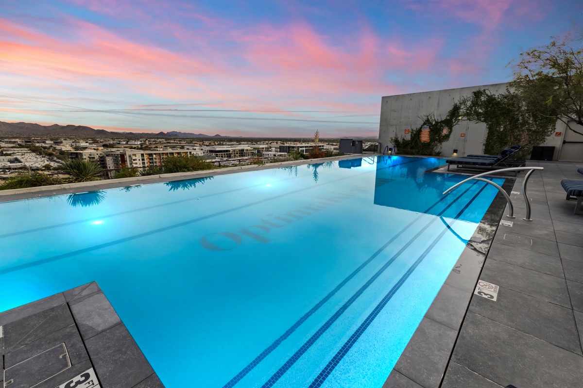Optima apartment building rooftop pool