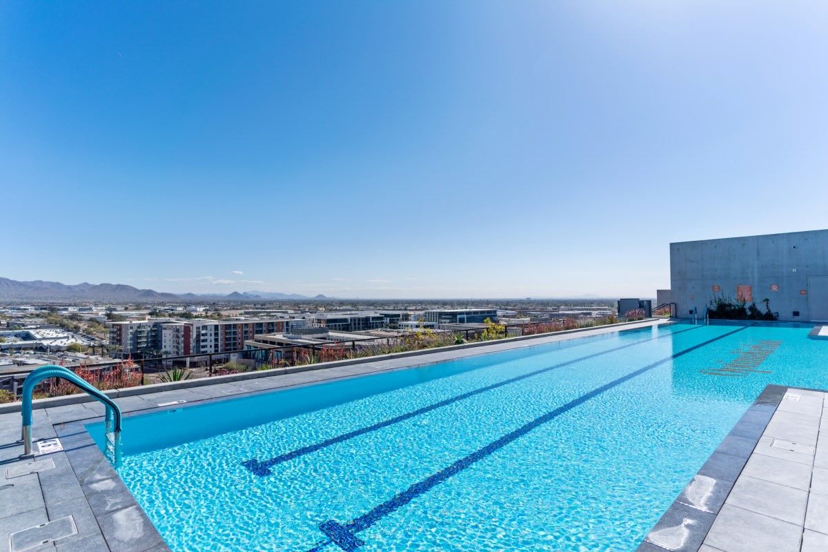 Optima rooftop pool with warm Scottsdale weather