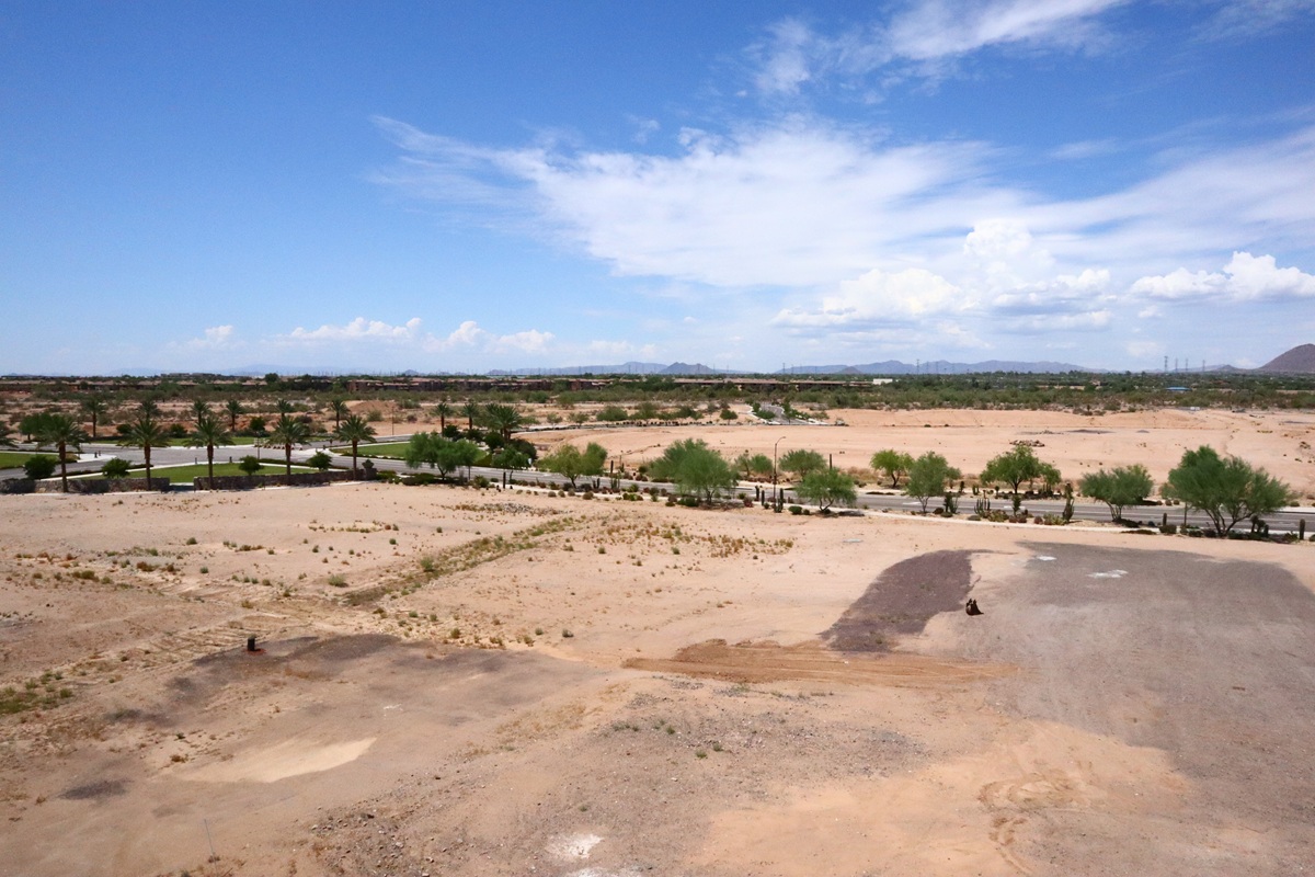 Wide view of open desert land at Cavasson development in Scottsdale.