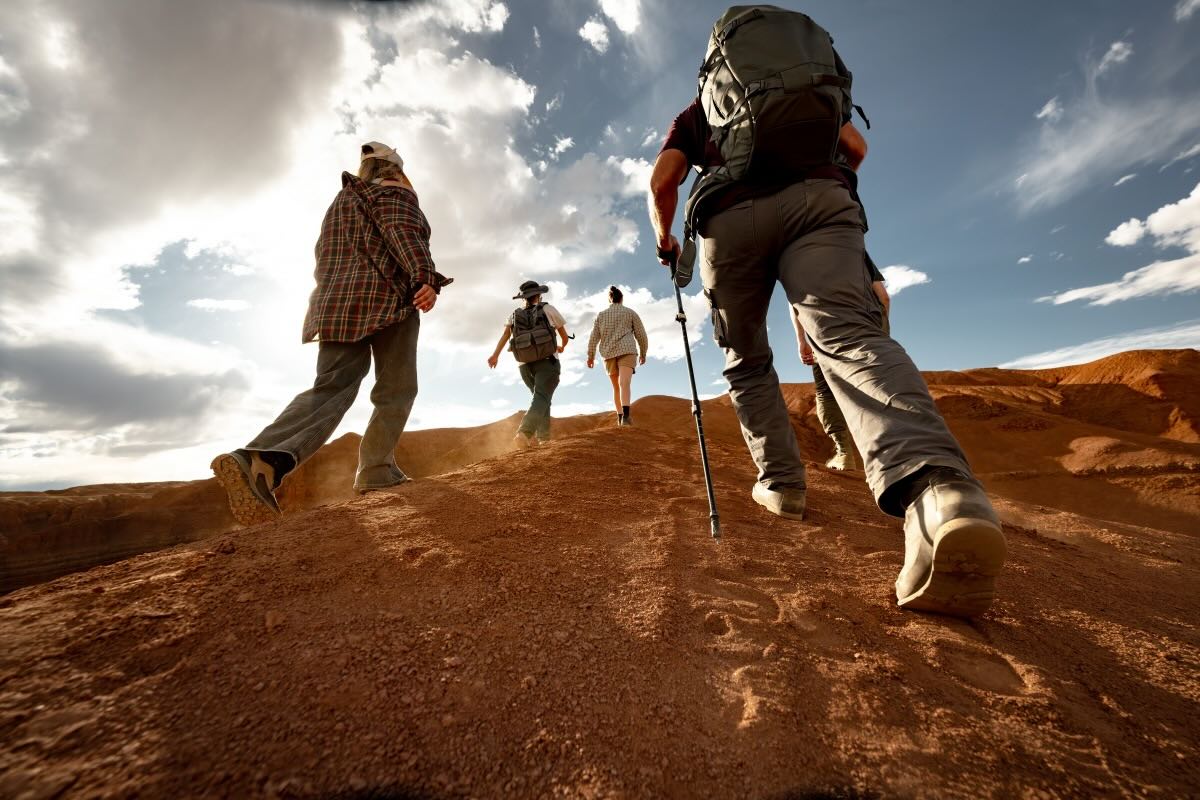 hikers on a desert mountain